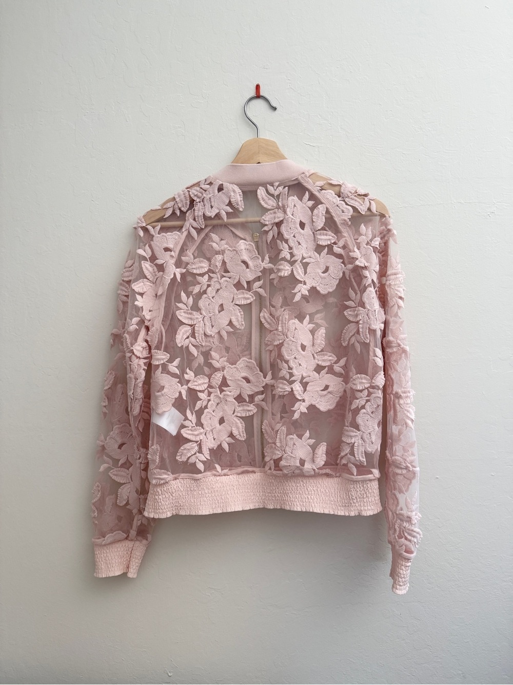 T Tahari Pink Sheer Floral Embroidered Bomber Jacket size S - Picture 4 of 5